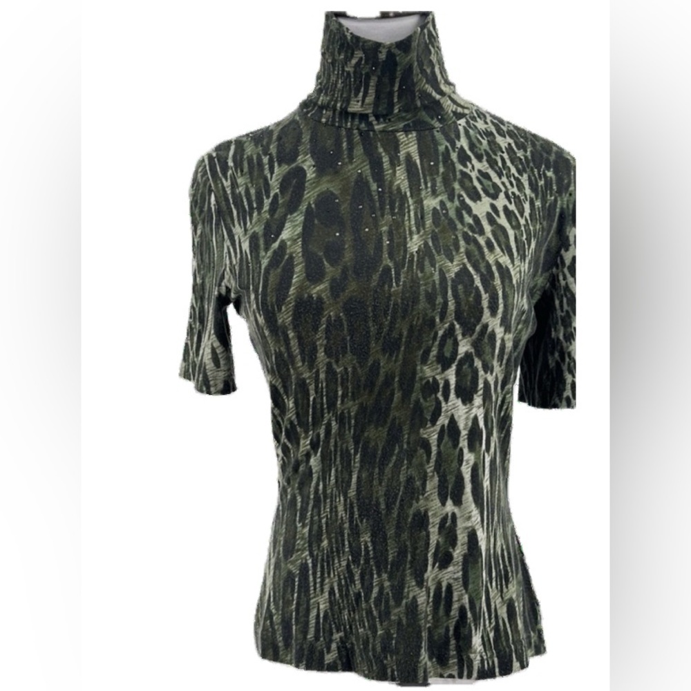 St John Sport Short sleeve Mock Neck with Black Rhinestones.